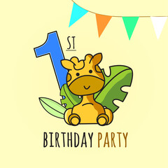 Birthday Invitation. 1 year. Giraffe