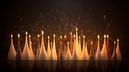  a group of candles sitting in front of each other on top of a black surface with smoke coming out of them.  generative ai