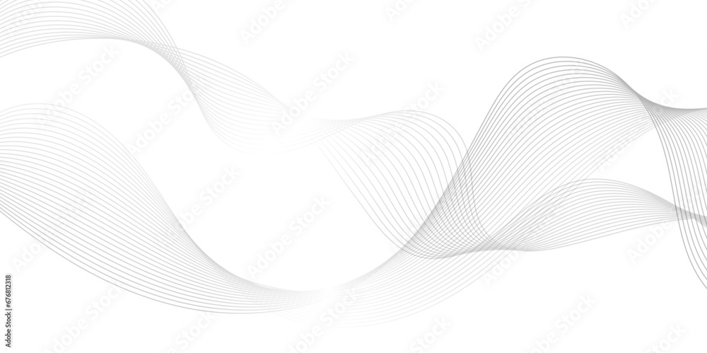 Aufkleber Abstract grey, white smooth element swoosh speed wave modern stream background. Wave with lines created using blend tool. Abstract frequency sound wave lines and twisted curve lines background.