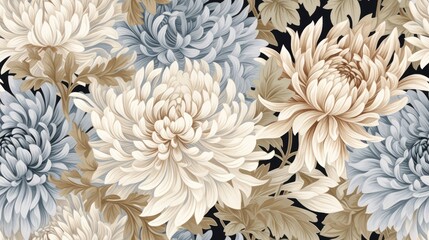  a picture of a bunch of flowers that are on a black and white background with blue, beige, and white flowers.  generative ai