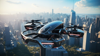 Fototapeta na wymiar Digital photorealistic photo of a Futuristic delivery drone