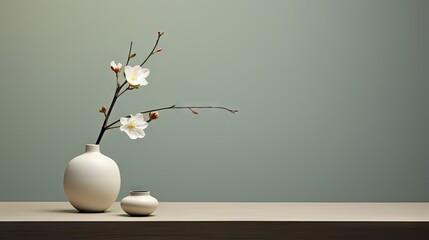  a white vase with flowers in it sitting on a table next to a white vase with a flower in it.  generative ai