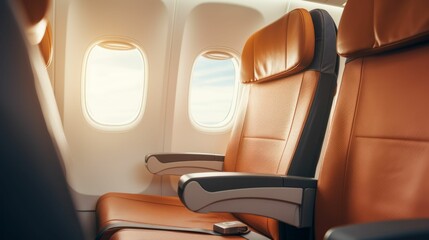 AI generated illustration of Two airline seats in an airplane in an orange and black color scheme