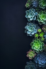 Succulents on dark blue background with copy space, Generative AI	