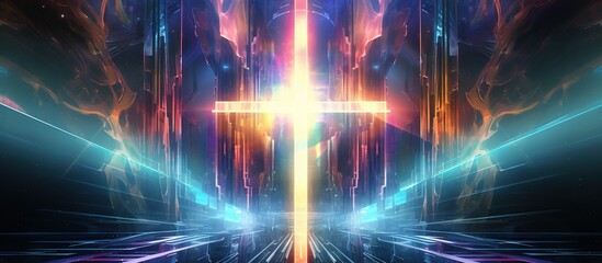 Colorful hologram cross drawing style background. AI generated image