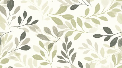  a close up of a wallpaper with a pattern of green and gray leaves on a white wallpaper background.  generative ai