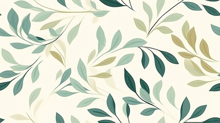  a close up of a wallpaper with a pattern of green and beige leaves on a white wallpaper background.  generative ai