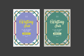 Fototapeta premium Knitting or Knitted Handmade Crafts Fair Invitation Vector