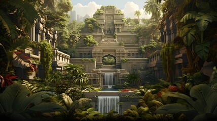 AI-generated illustration of a video game showing a lush green jungle landscape