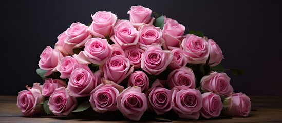 In the Kanto region of Japan a stunning bouquet of pink roses carefully set in a bunch showcase the beauty of flowers and the pride of Asian plant cultivation - obrazy, fototapety, plakaty