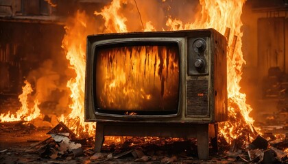 television, tv, fire, flame, abandoned, ruined, ruins, wasteland, apocalyptic, city, old, burn, burning, burned, war, devastation, devastated, devastate, destruction, destruct, fog, fireplace, hearth