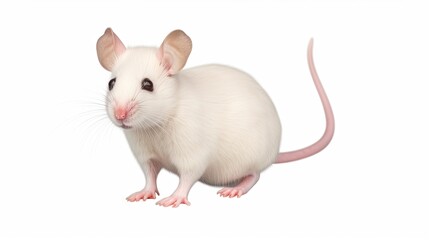  a close up of a white rat on a white background with a white background and a light brown rat on the right side of the rat is looking at the camera.  generative ai