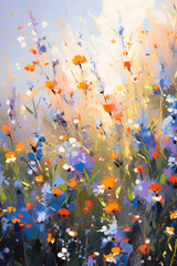 Obraz na płótnie Canvas Impressionist wildflower Blues illustration background poster decorative painting
