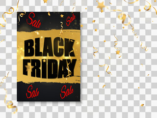 Vector illustration of Black Friday sale banner on background. Lens effect promotion!
