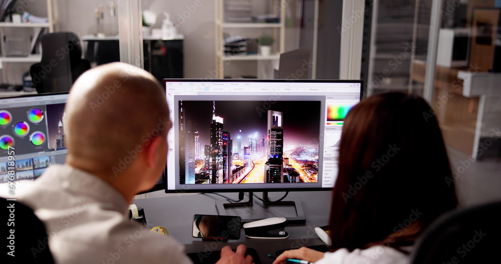 Poster Graphic Web Designer Artist Using Computer