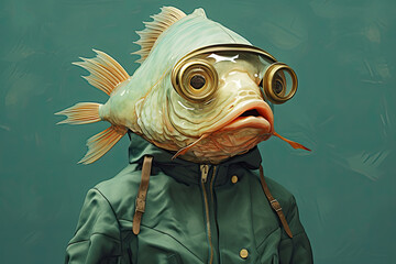 deep sea fish helmet - obrazy, fototapety, plakaty