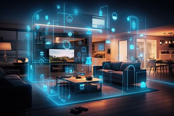 Fototapeta na wymiar Smart home with virtually connected devices. Technology concept.