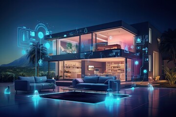 Obraz na płótnie Canvas Smart home with virtually connected devices. Technology concept.