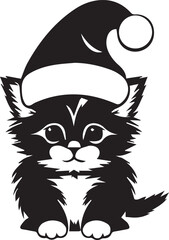 black and white Christmas kitten in Santa hat