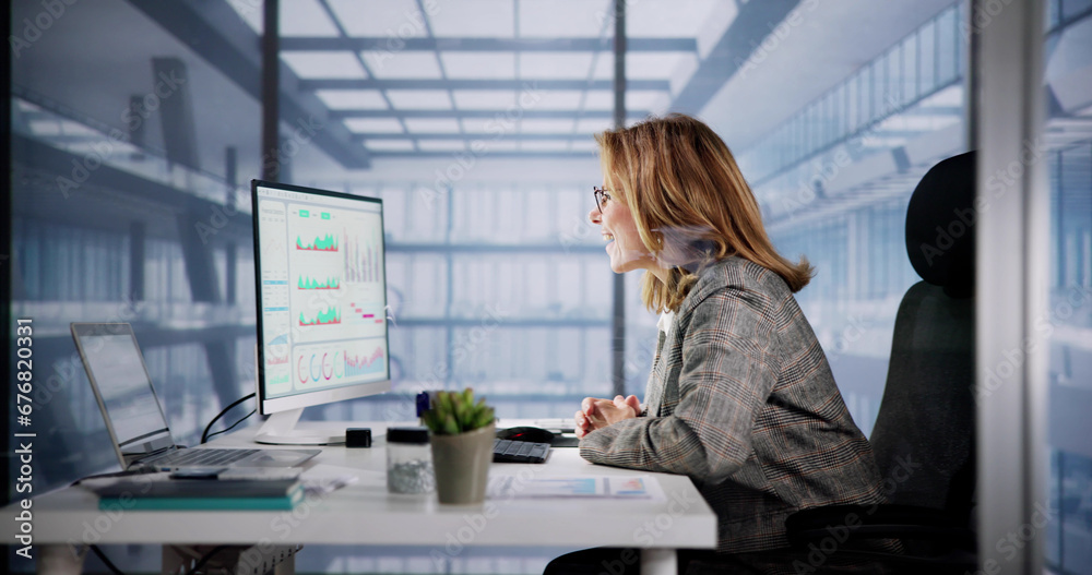 Poster Excited Business Analyst Using Computer