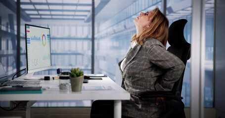 Working from an Office: Combatting Bad Posture, Lower Back Pain - obrazy, fototapety, plakaty