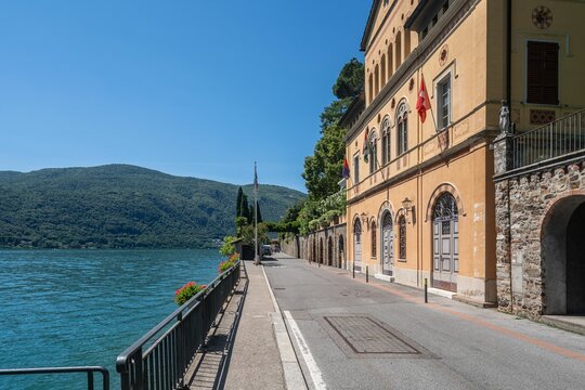 Stunning village of Morcote situated on Lugano Lake in Switzerland