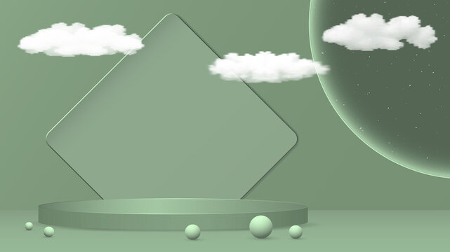 Light olive cylindrical podium with clouds