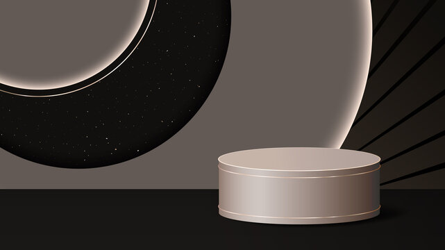 Rose gold podium cylinder on dark background