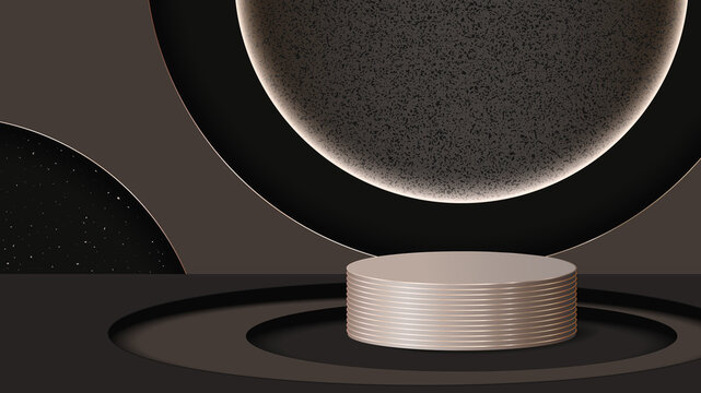 Rose gold stepped cylindrical podium on graphite background