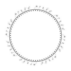 Abstract Black Simple Line Round Circle With Leaf Leaves Frame Flowers Doodle Outline Element Vector Design Style Sketch Isolated Illustration For Wedding And Banner