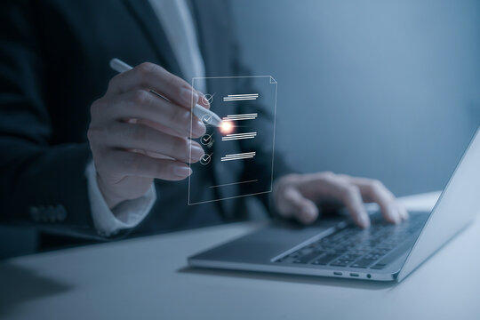 person planning the business plans and analyse  profitability of working companies with digital augmented reality graphics for project manager working on laptop and updating business plan