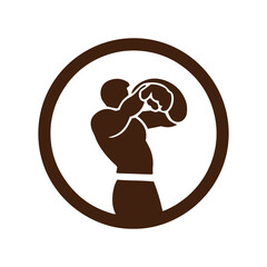 Logo of man icon vector silhouette isolated design in circle bodybuilder, gym concept brown logo
