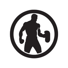 Logo of man icon vector silhouette isolated design in circle bodybuilder, gym concept dark logo