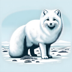 Graceful Arctic Fox in Snowy Habitat Illustration - Concept of Adaptation and Arctic Wildlife in a Minimalist Style
