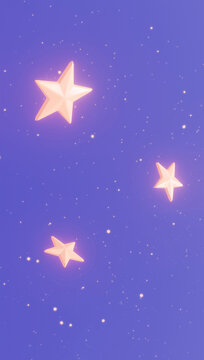 Magic glowing stars on a purple background. 3D illustration