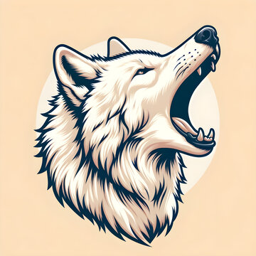 Stylized Illustration of a Howling White Wolf - Concept of Wild Canine Communication, Nature's Call, and Animal Vocalization