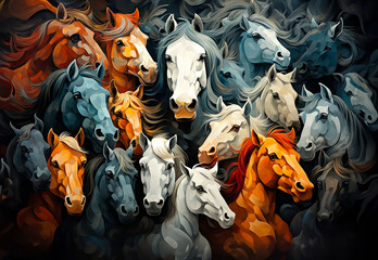 Pferde - Tierköpfe, die das gesamte Bild ausfüllen.  - obrazy, fototapety, plakaty