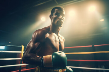 Fototapeta na wymiar boxer strong man in boxing gloves, AI generated
