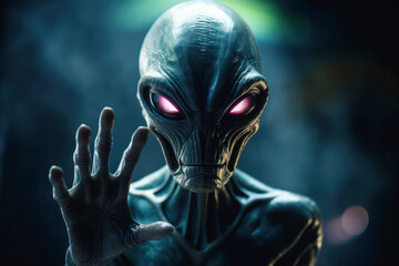 Alien raised hand, AI generated