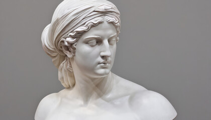 Sculpted Elegance: Greek Mythological Bust with Vibrant Red Blindfold