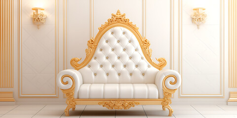 Majestic Seating, The Majesty of Royal and luxury Seating with golden border of chair for comfort on white royal background generative AI - obrazy, fototapety, plakaty