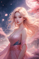Transcending Love: Enchanting Blonde Korean Amidst Pink Mist