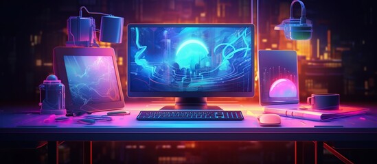 Colorful hologram computer drawing style background. AI generated image