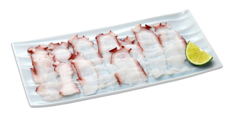 Sashimi with thinly sliced octopus, Japanese cuisine isolated on white background