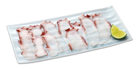 Sashimi with thinly sliced octopus, Japanese cuisine isolated on white background
