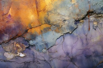 Abstract background of a natural stone wall with cracks and streaks of paint
