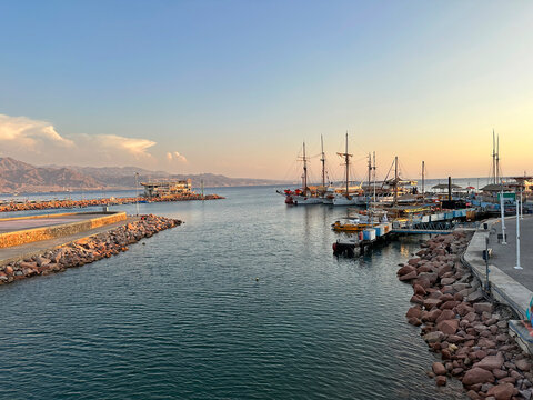 Pleasure yachts at the pier in Eilat