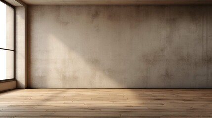 3d rendering of empty room with wooden floor and concrete wall. 