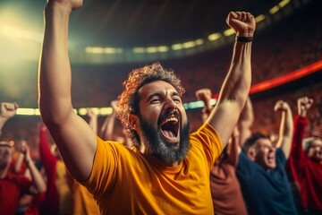 Football or rugby fans celebrating the victory of their favorite team