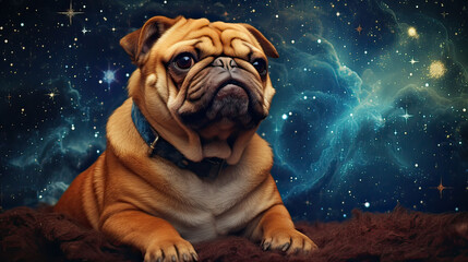 Majestic Exotic dog, in a starry night sky Ai Generative